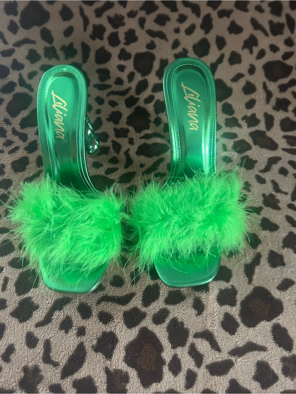 Gorgeous Bright Green Fluffy Heeled Mules